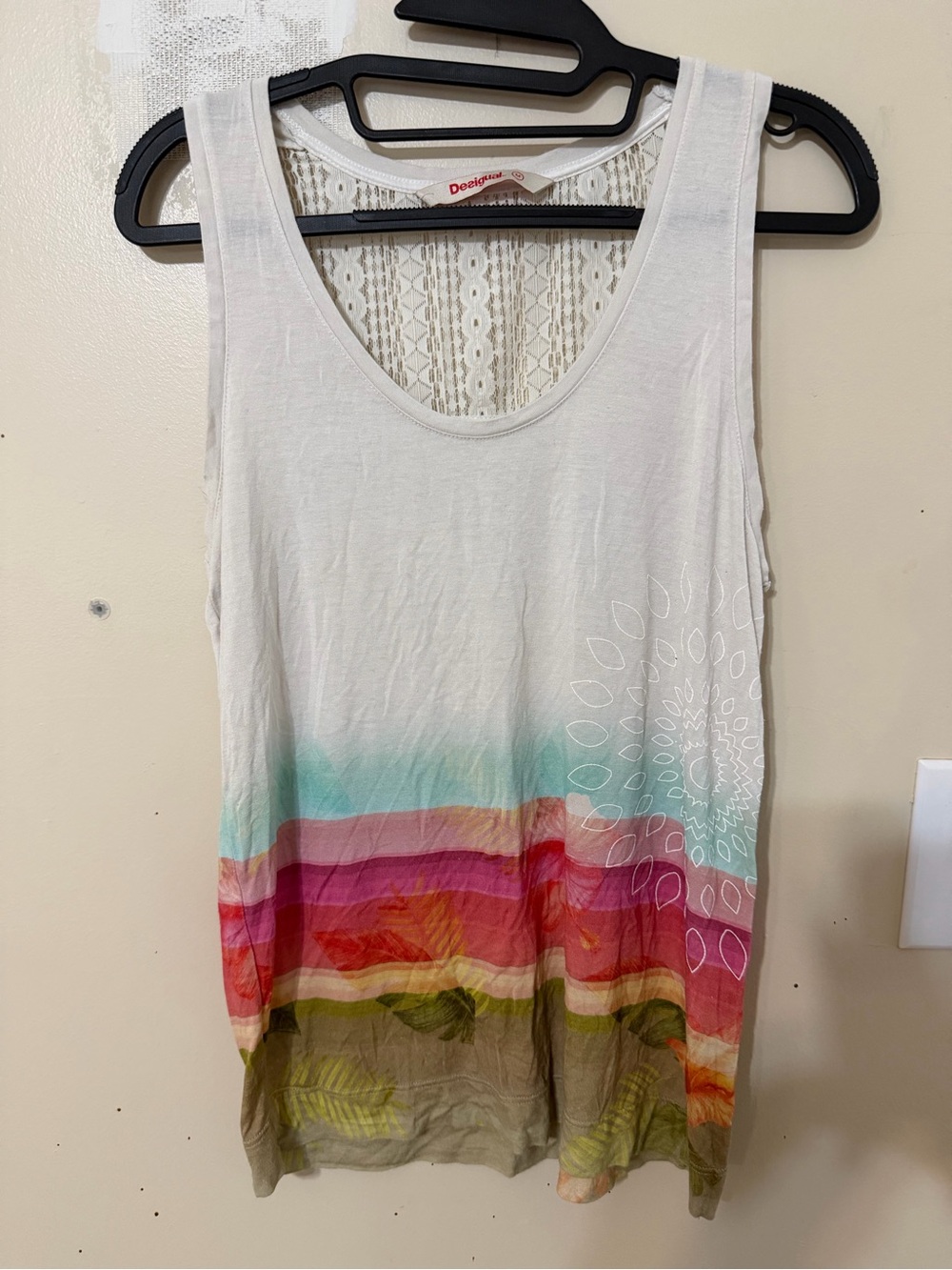 Desigual White Multi-Color Sleeveless Tank Top Size M